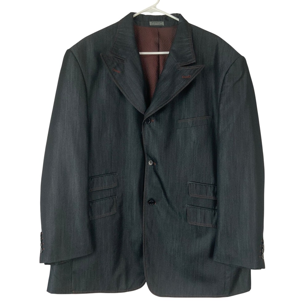 Believe Warwick Indigo Gray Denim Look 3-Button Blazer Jacket Mens 46S